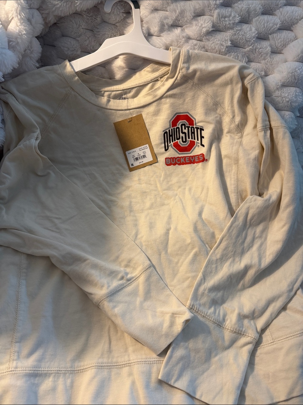 Rivalry Threads Cream Ohio State Buckeyes Long Sleeve Tee with Red Logo